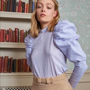 Sister Jane Liberty Line Blue Purple Periwinkle Puff Sleeve Striped Blouse